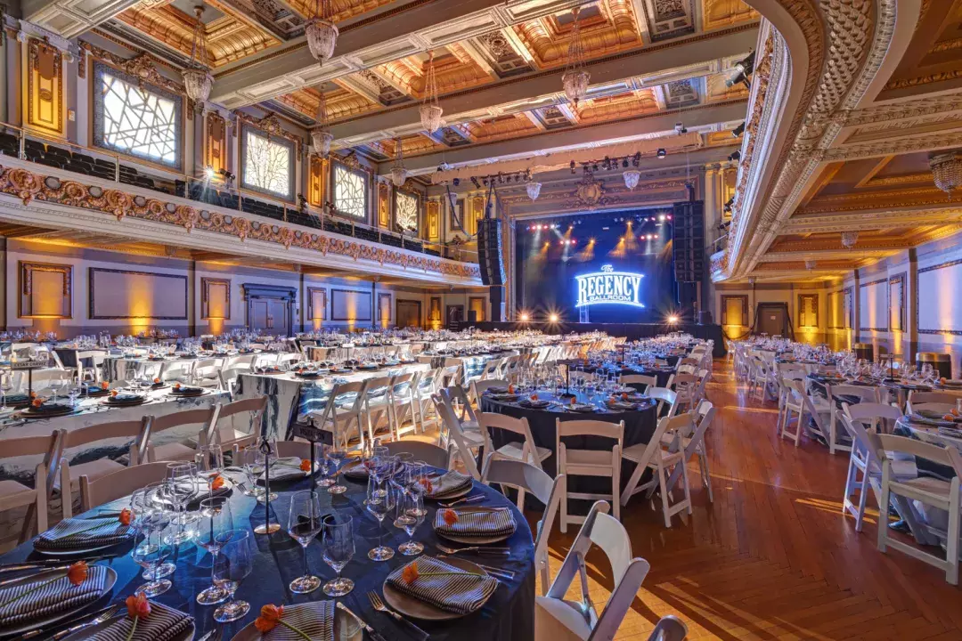 The Regency Ballroom set up for a banquet.